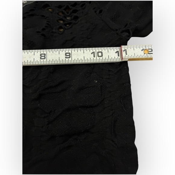 Black Lace Cutout Bodycon Mini Dress Petite PS Cap Sleeve LBD Party bebe - Picture 5 of 7